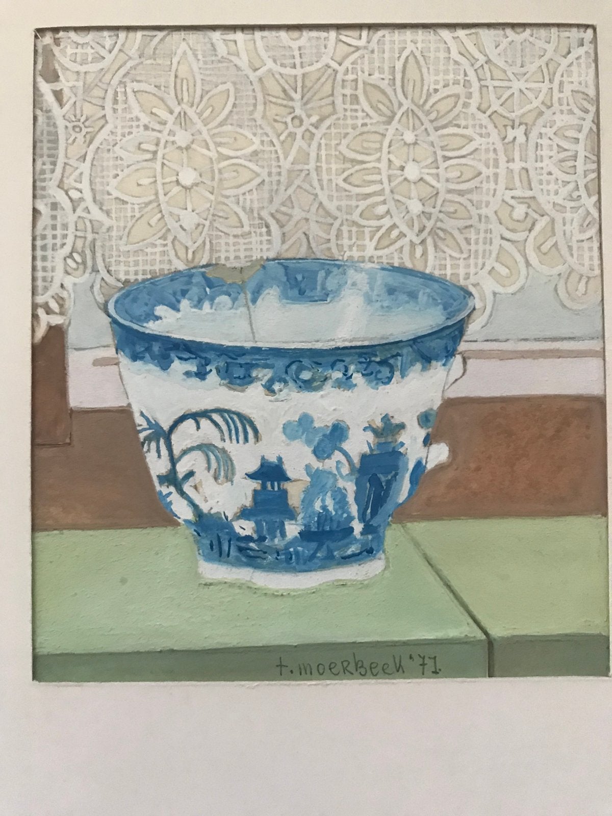 Toine Moerbeek, stilleven 1971, afm. 12,5 bij 11 cm. Mooi!, Overige ondergronden, Stilleven, Ophalen of Verzenden, Olieverf