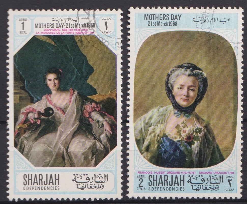 Sharjah 1968 Moederdag schilderijen, Postzegels en Munten, Postzegels | Thematische zegels, Verzenden, Gestempeld, Overige thema's