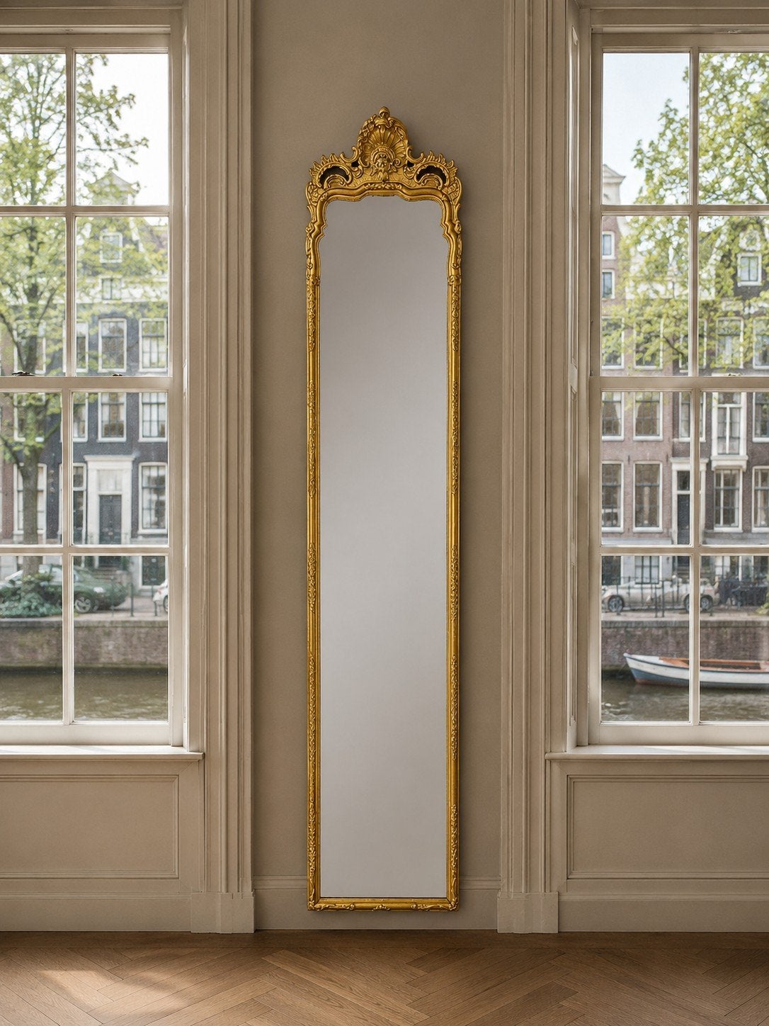 Antieke bladgouden damspiegel/ penantspiegel...(2. 62 hoog.), Antiek en Kunst, Ophalen of Verzenden, Rechthoekig, Minder dan 50 cm