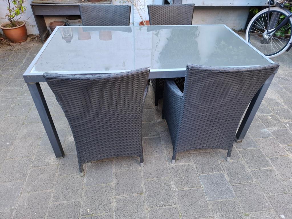 Tuinset met 4 stoelen, Tuin en Terras, Tuinsets en Loungesets, Ophalen, 4 zitplaatsen, Gebruikt, Aluminium