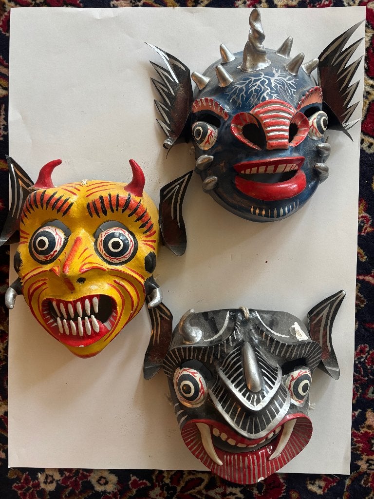 4 Peruaanse maskers  van Papier Mache, Ophalen, Masker, Geschilderd, Papier/karton