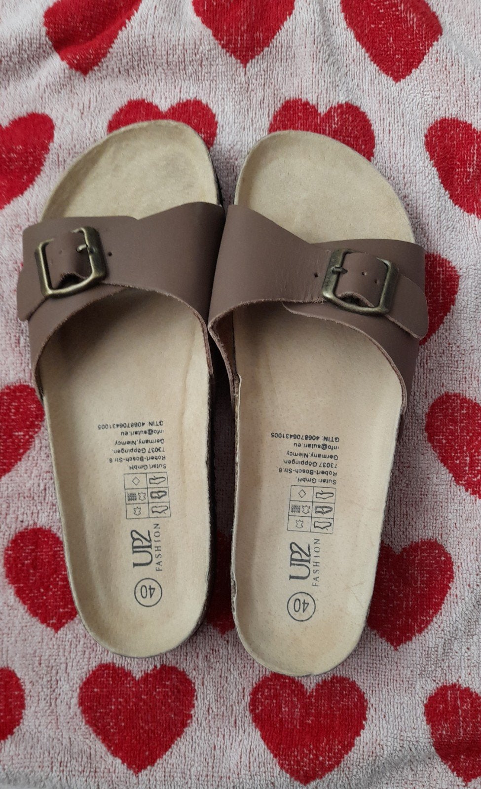 Bruine verstelbare slippers met kurken voetbed - Maat 40, Slippers, Bruin, Up2 Fashion, Nieuw