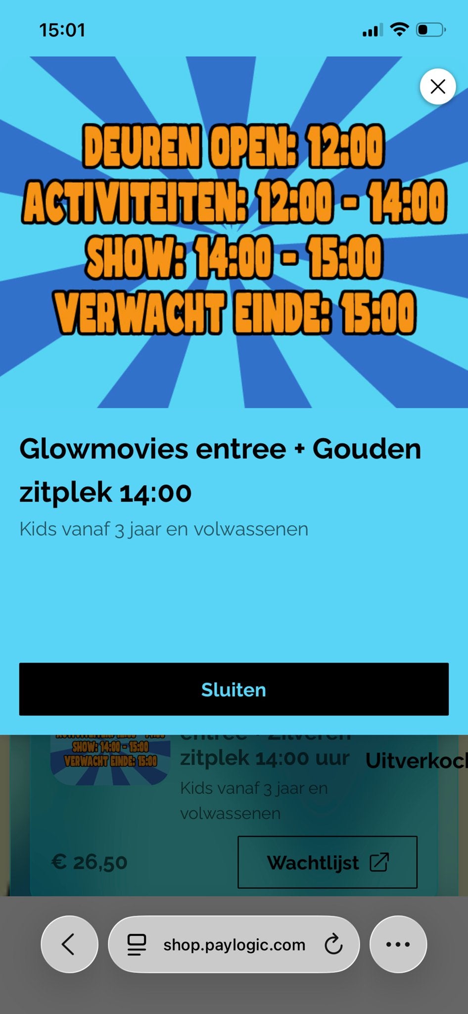 Twee kaartjes voor Rik&Jesper Glowmovies 14.00 uur op 30/8, Twee personen