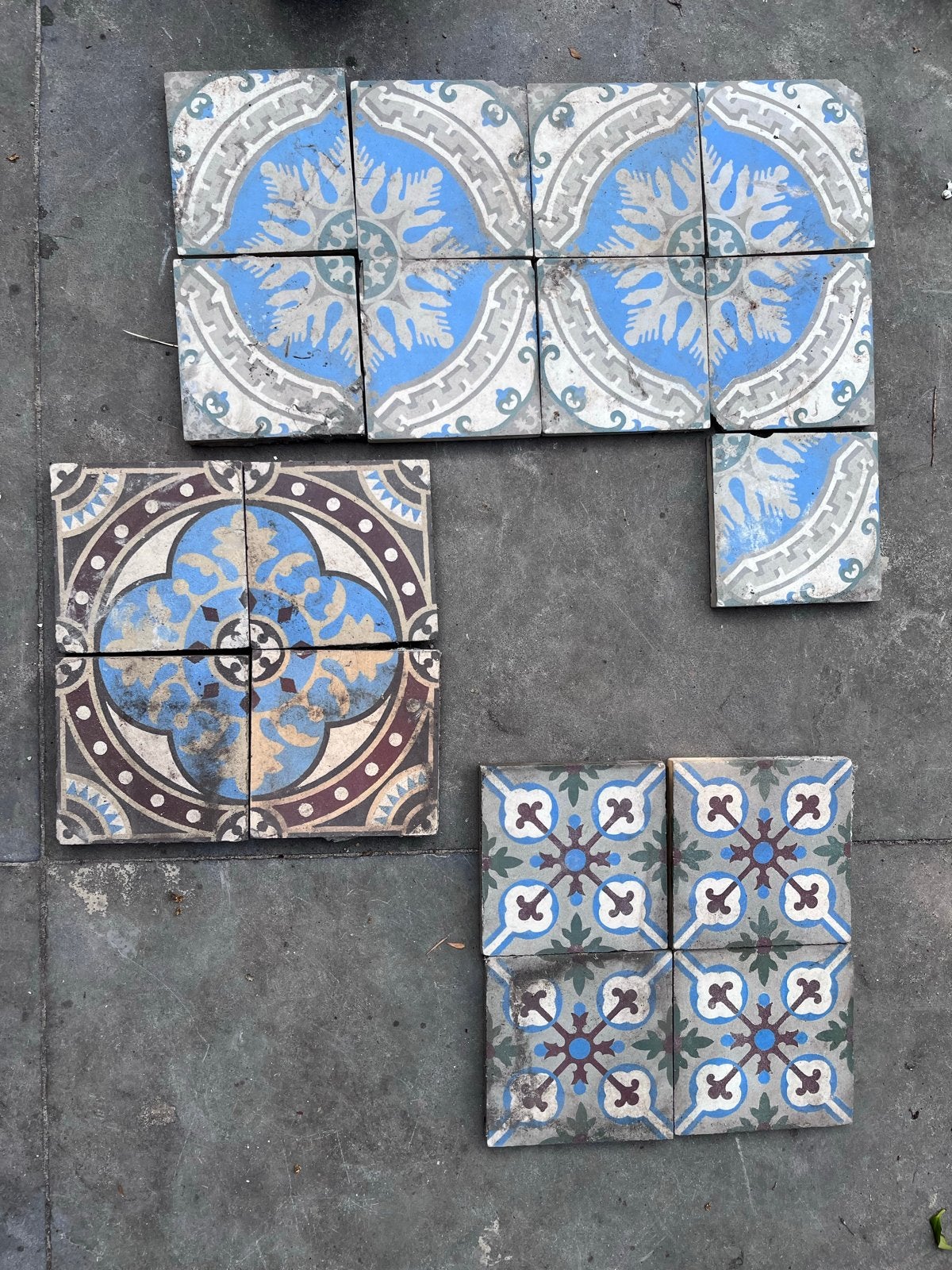 Jaren '30 cementtegels met Portugees patroon, 15x15 cm, Ophalen, Overige materialen, Gebruikt, Overige typen