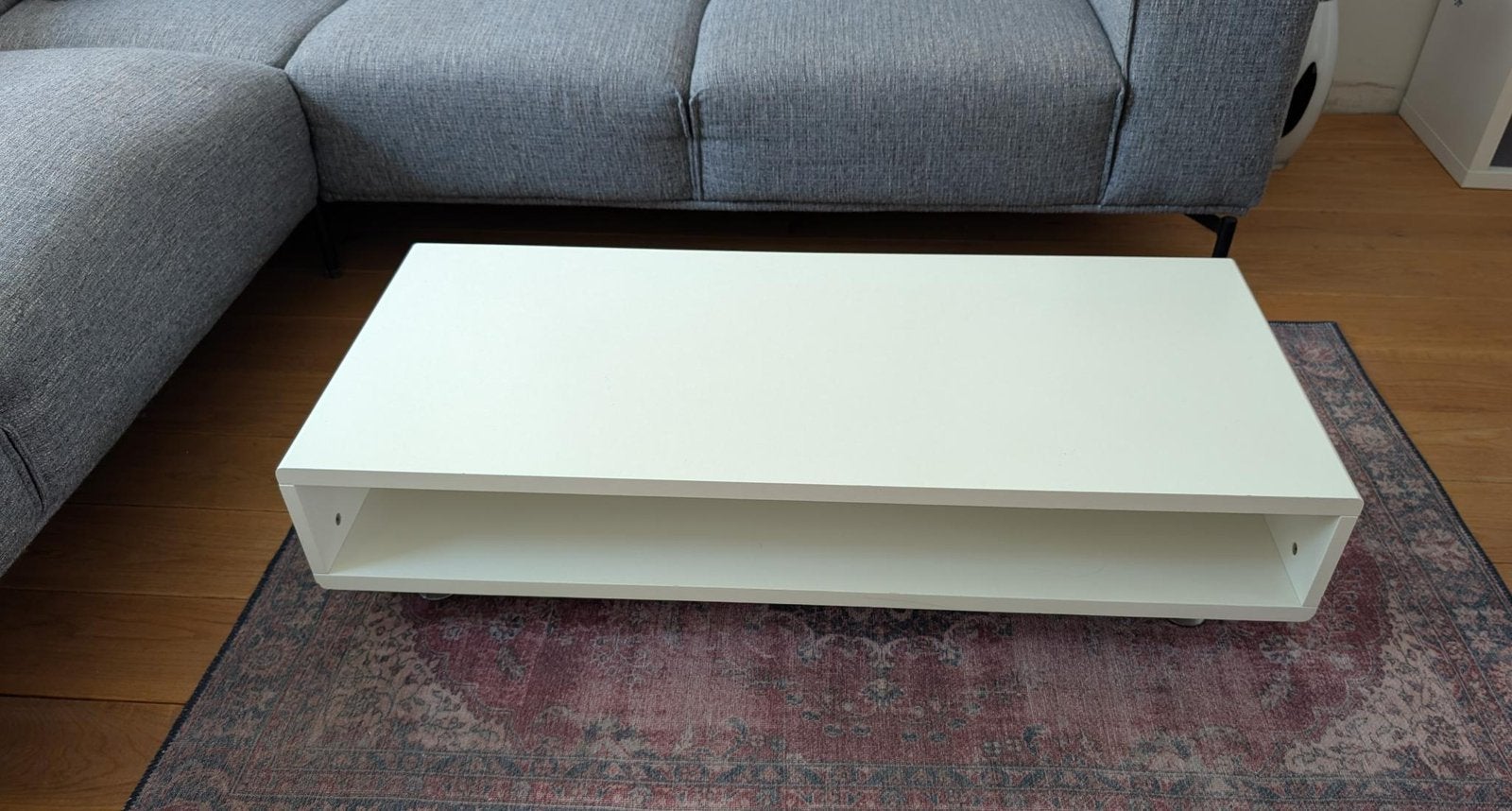Witte salontafel met metalen poten, Huis en Inrichting, Tafels | Salontafels, Ophalen, Gebruikt, 100 tot 150 cm, 50 tot 100 cm