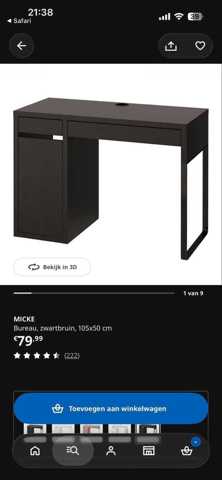 IKEA Micke Bureau - Zwartbruin (ook als make-up tafel), Ophalen, Zwart, Gebruikt, Met lades