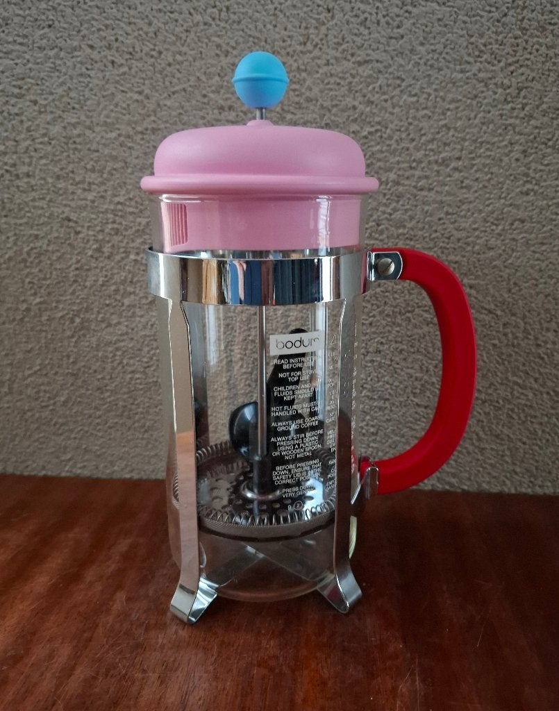 2 Bodum Chambord cafetières + melkkan en 2 theeglazen, Gebruikt, Overige typen, Ophalen of Verzenden, Glas