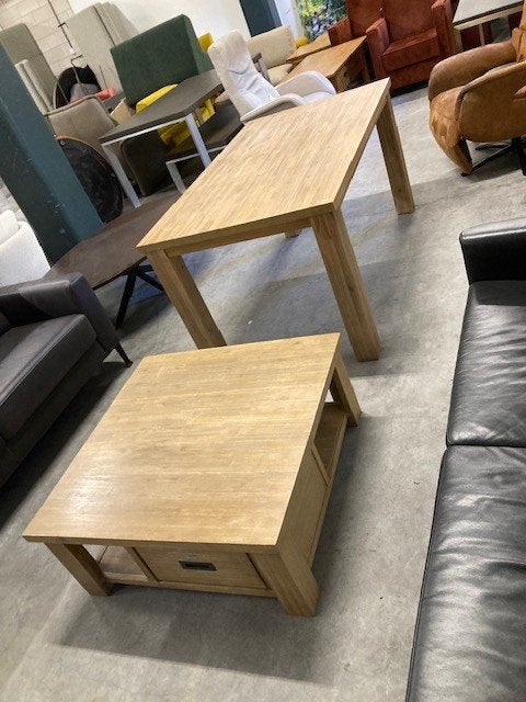 salontafel eiken blank 90 bij 90 cm (evt. met eettafel), Ophalen, 50 tot 100 cm, 50 tot 100 cm, Zo goed als nieuw
