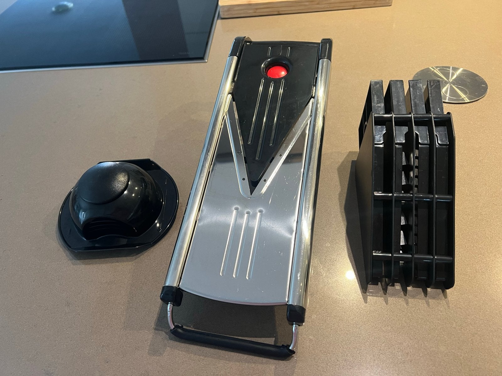 Mandoline snijder met diverse opzetstukken, Ophalen, Gebruikt, Zwart, Metaal