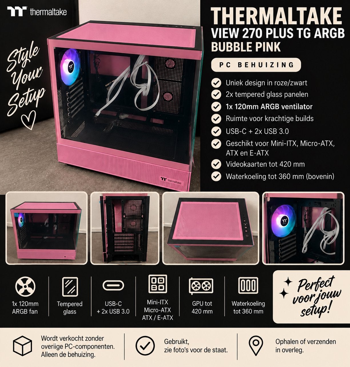 Thermaltake View 270 Plus TG ARGB, Computers en Software, Ophalen of Verzenden