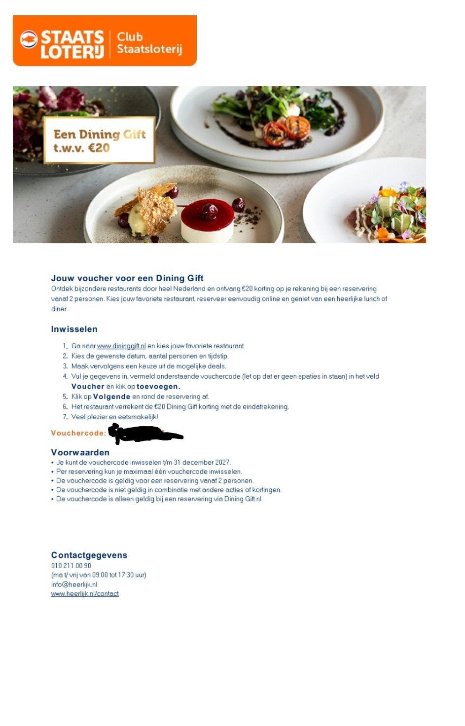 Dining giftcard 20,00, Tickets en Kaartjes, Twee personen, Cadeaubon, Overige typen