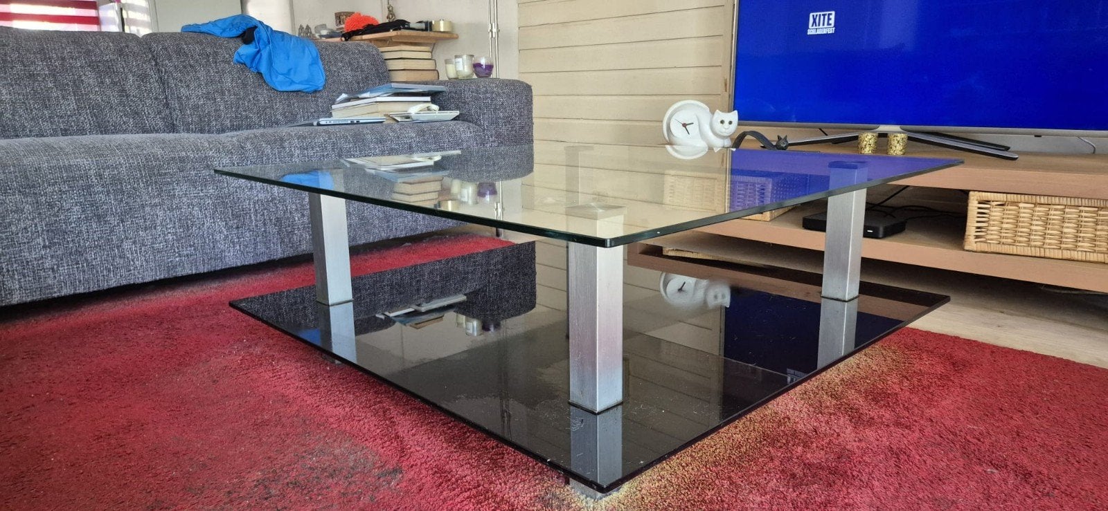 Hardglazen salontafel 100x100x40 cm, Ophalen, Gebruikt, Vierkant, Glas