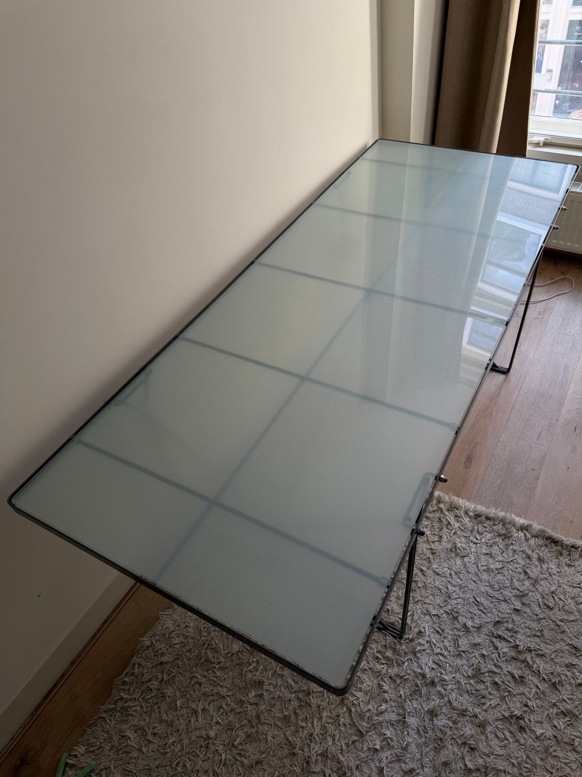 Vintage design glazen tafel (Niels Gammelgaard, IKEA Moment), Huis en Inrichting, Tafels | Eettafels, Ophalen, Gebruikt, 50 tot 100 cm