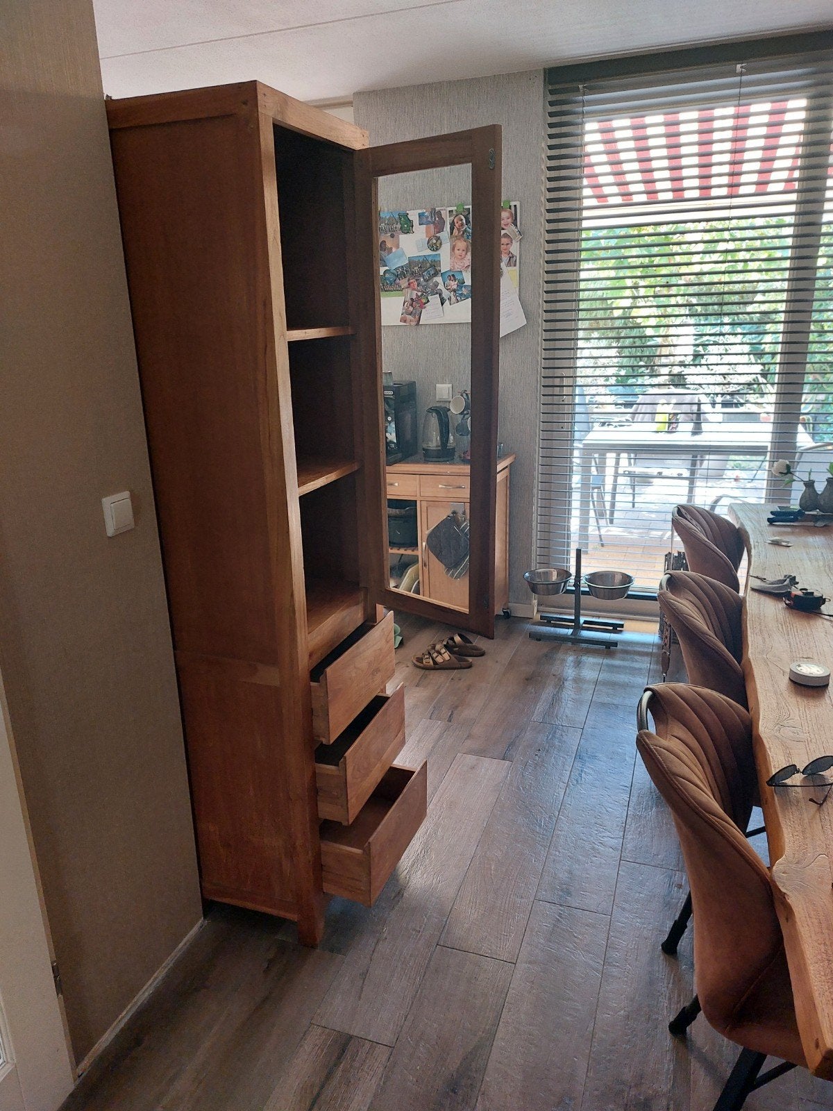 Teak houten vitrinekast, Ophalen, Gebruikt, 200 cm of meer, Teakhout
