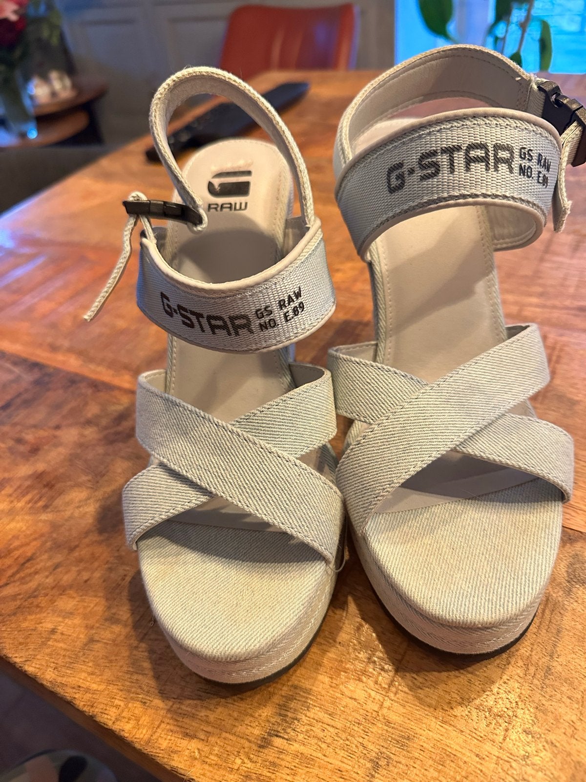 G-Star Raw Denim Sleehak Sandalen - Maat 40, Ophalen of Verzenden, Zo goed als nieuw, Blauw, Sandalen of Muiltjes