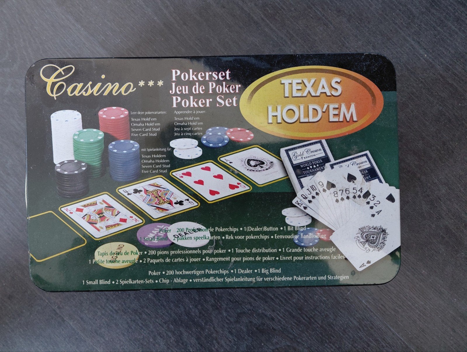 Casino Texas Hold'em Pokerset met fiches en kaarten, Hobby en Vrije tijd, Drie of vier spelers, Ophalen, Gebruikt