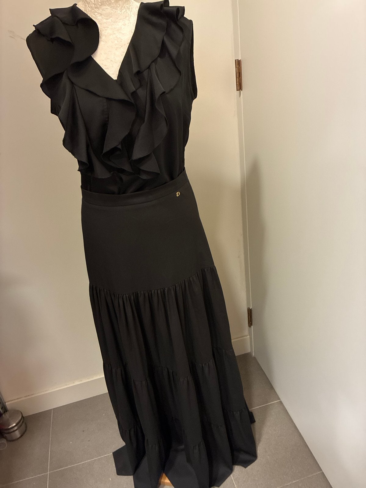 LaDress set: gestreepte blouse (S) en crêpe rok (XS) - zgan, Zwart, Ophalen of Verzenden, Zo goed als nieuw, Maat 36 (S)
