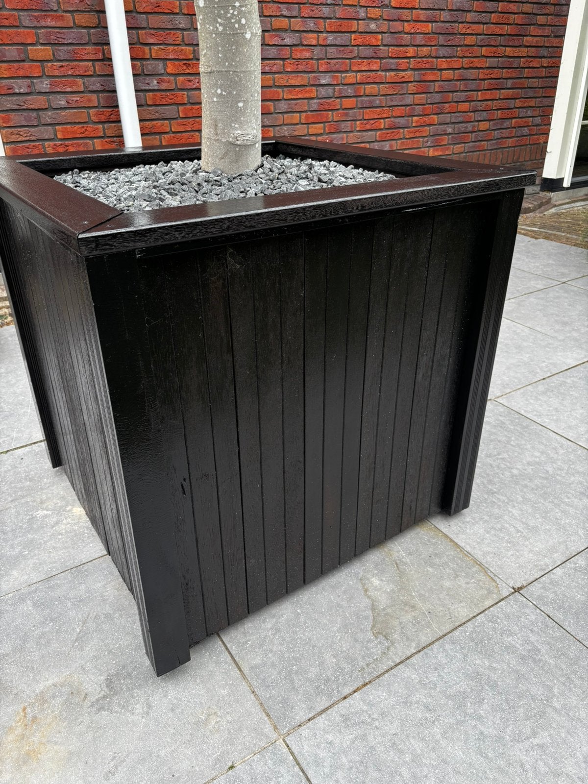 Grote zwarte hardhouten verrijdbare bloembak (86x86x84), Tuin en Terras, Ophalen, Vierkant, Nieuw, 60 tot 100 cm