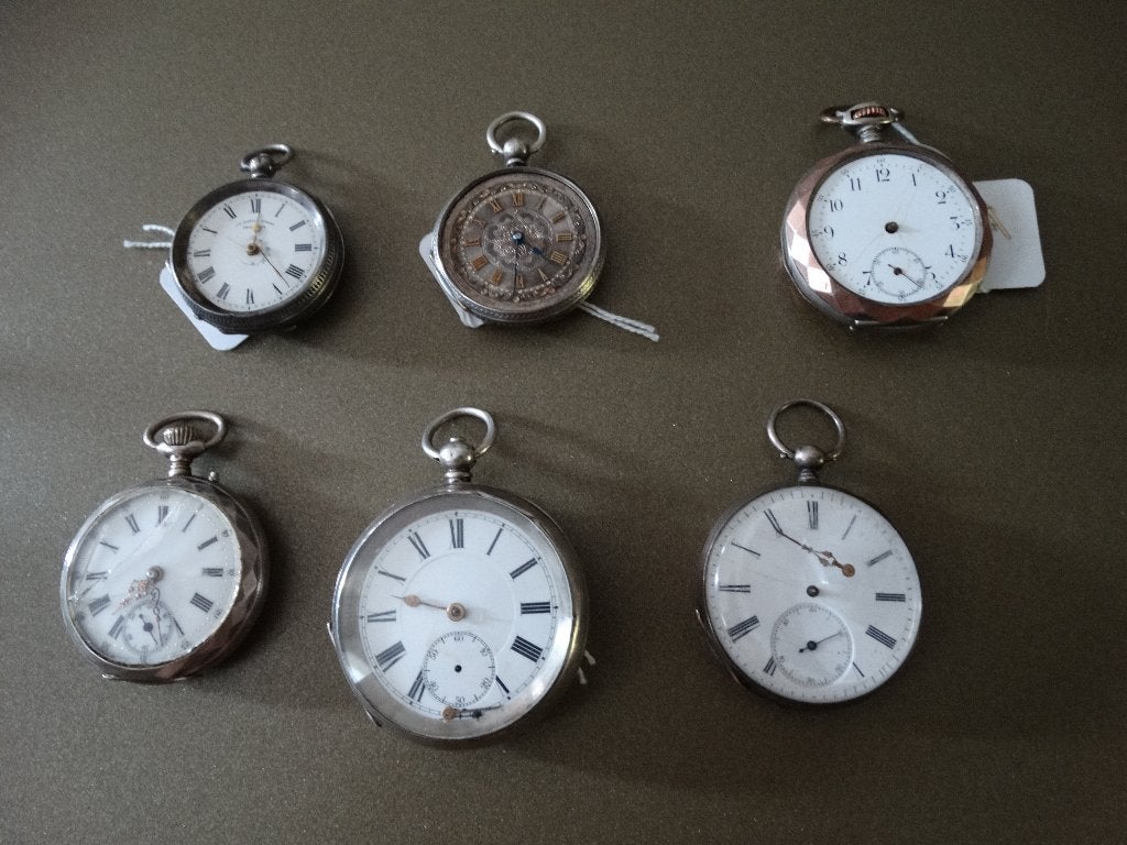 6 antiek zilveren zakhorloges, tbv verzamelaar, restaurateur, Ophalen of Verzenden, Zilver, Zakhorloge, Overige merken