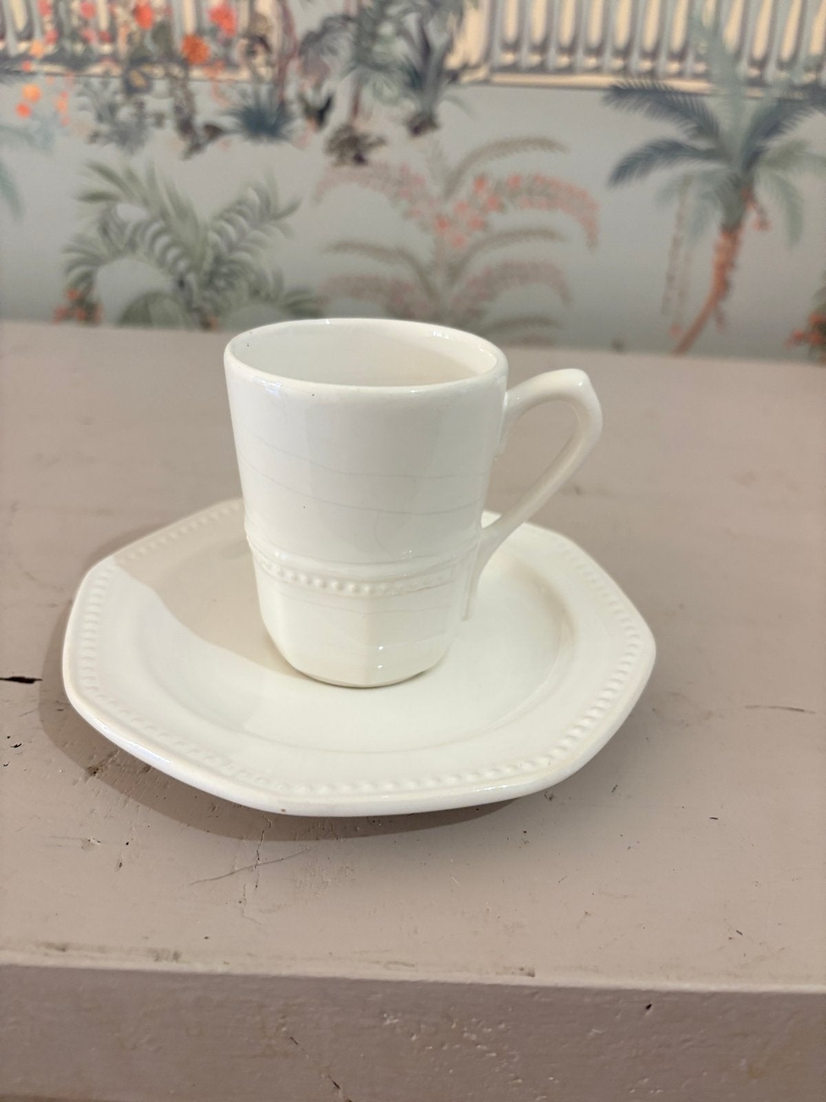 Vintage Longchamp France "Perle" Espresso Kop en Schotel, Ophalen of Verzenden