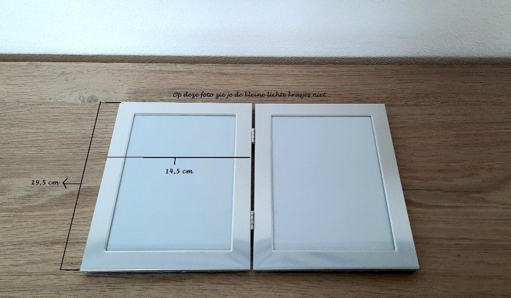 FOTOLIJST 2-LUIK 13 x 18 GEBORSTELD MAT ALUMINIUM ZILVER, Gebruikt, Zilver, Zilver, Met glas