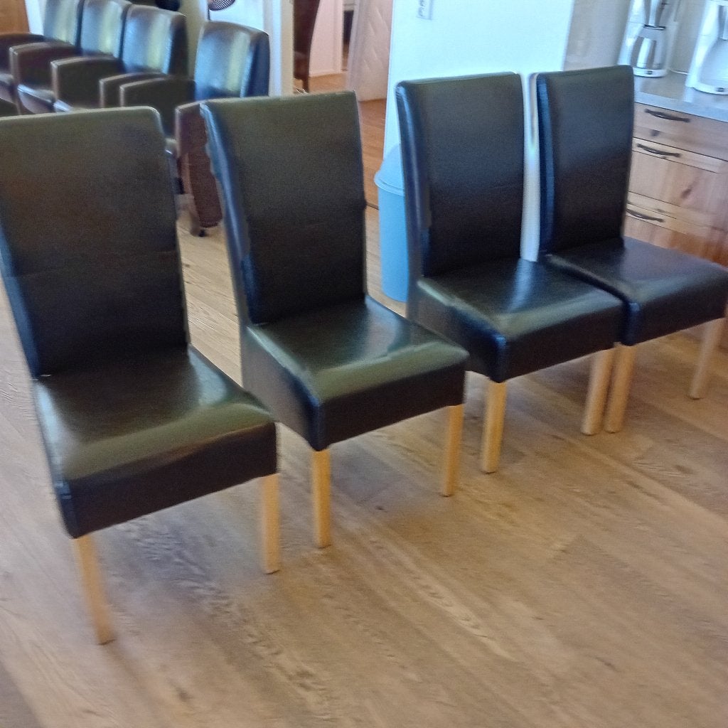 Te koop: 4 leren eetkamerstoelen, donkerbruin, Ophalen, Bruin, Leer, Zo goed als nieuw