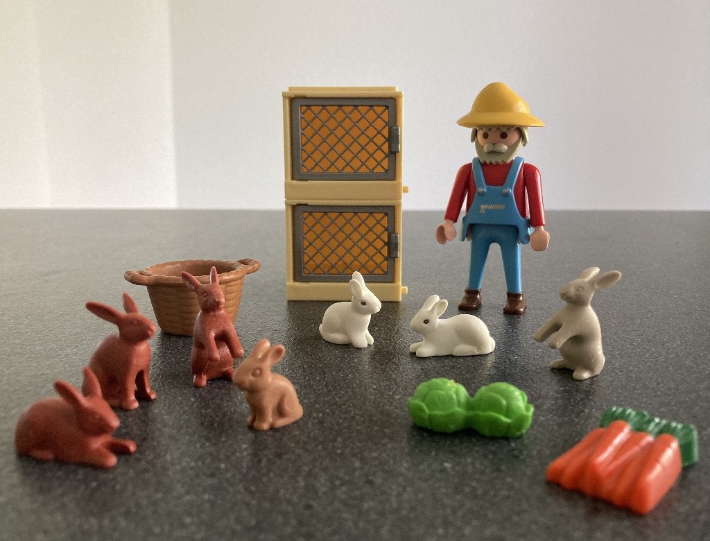 Playmobil 4491 boer met konijnenhok cpl + extra 2 konijnen, Ophalen of Verzenden, Zo goed als nieuw, Complete set