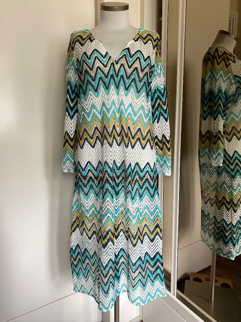 jurk/tuniek Norah 42 aqua/wit/oker apart, Blauw, Maat 42/44 (L), Ophalen of Verzenden, Zo goed als nieuw