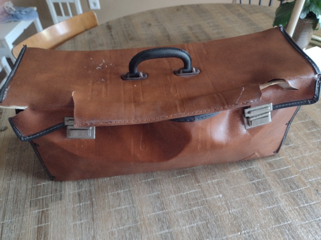 Oude koffer tas ambacht, Leer, Ophalen of Verzenden, Bruin, Gebruikt