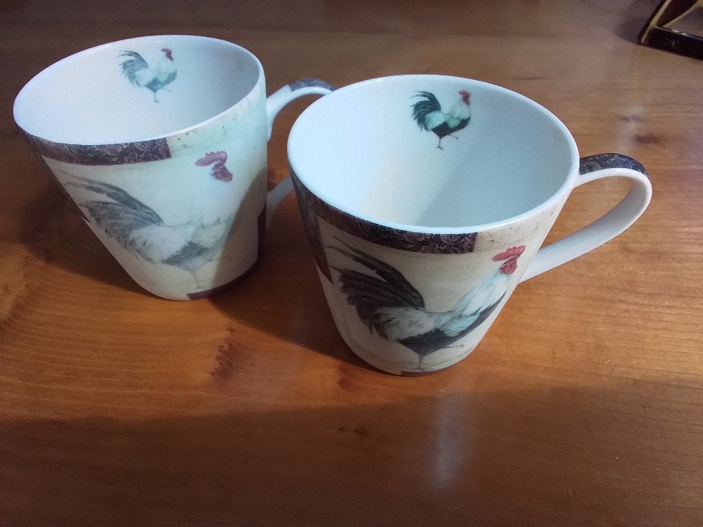 Set van 2 koffiemokken Loire Valley Rooster, Pimpernel, Huis en Inrichting, Gebruikt, Ophalen of Verzenden, Glas, Overige stijlen