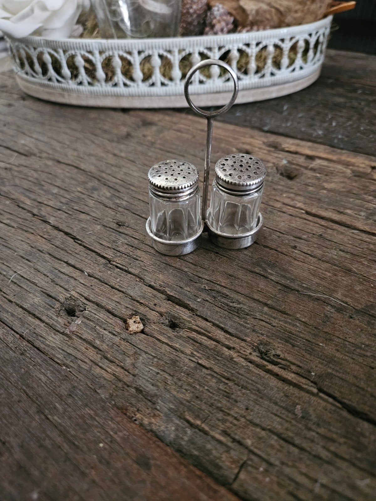 Vintage Zilveren Zout- en Peperstel met Houder, Antiek en Kunst, Ophalen of Verzenden