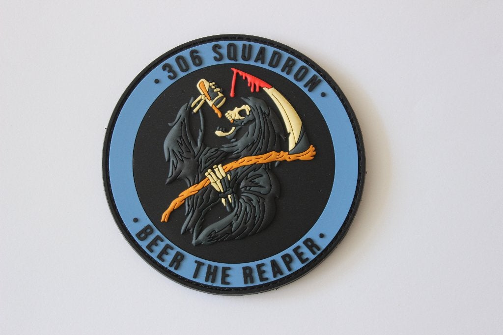 patch  306  sqn  beer  the  reaper  blauw  pvc, Verzenden, Zo goed als nieuw, Patch, Badge of Embleem