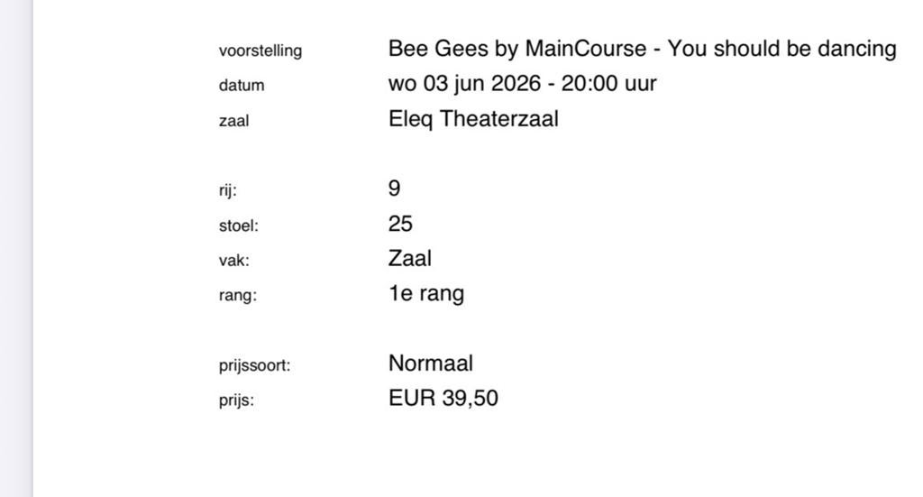 Kaartjes Beegees by Maincourse, Tickets en Kaartjes, Twee personen, Juni
