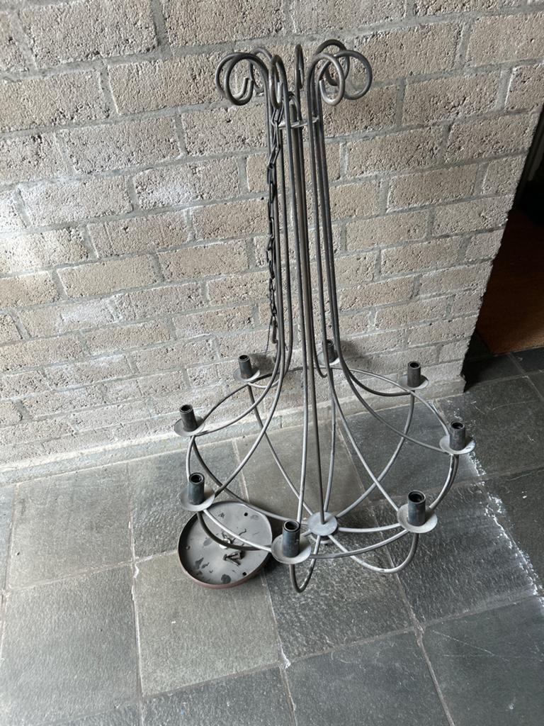 Vintage metalen kroonluchter - 8-armig, Ophalen, Zo goed als nieuw, Metaal