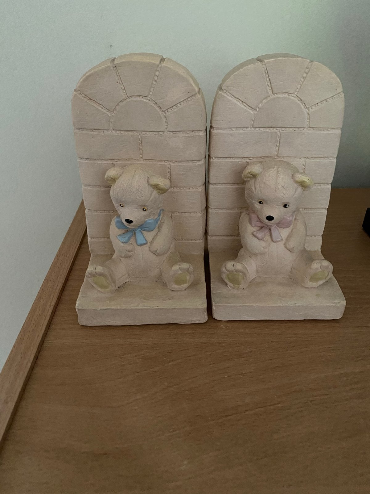 Schattige Boekensteunen met Teddyberen - Crème/Beige, Vintage, Beige, Ophalen of Verzenden, Zo goed als nieuw