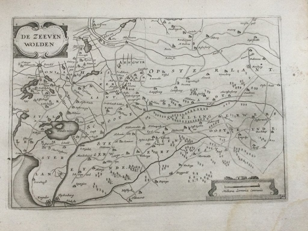 Zevenwouden, Friesland,  Colom, 1660 . Zeldzaam, 22 cm, Cartografie, 1600 - 1699, Origineel
