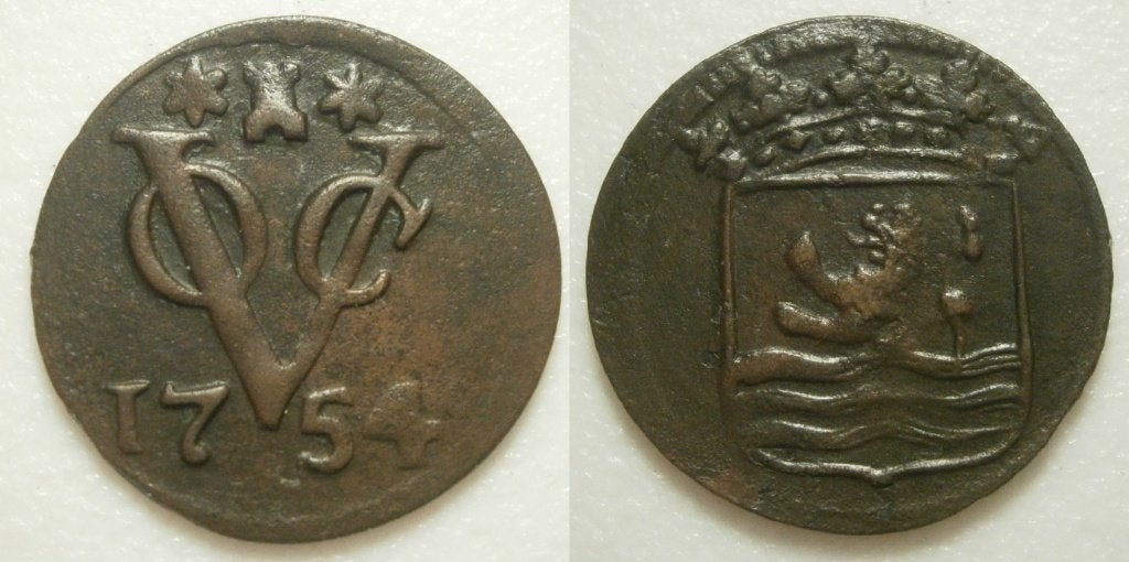 PD11336 Zeeland VOC Duit 1754, Ophalen of Verzenden, Vóór koninkrijk, 1 cent, Losse munt