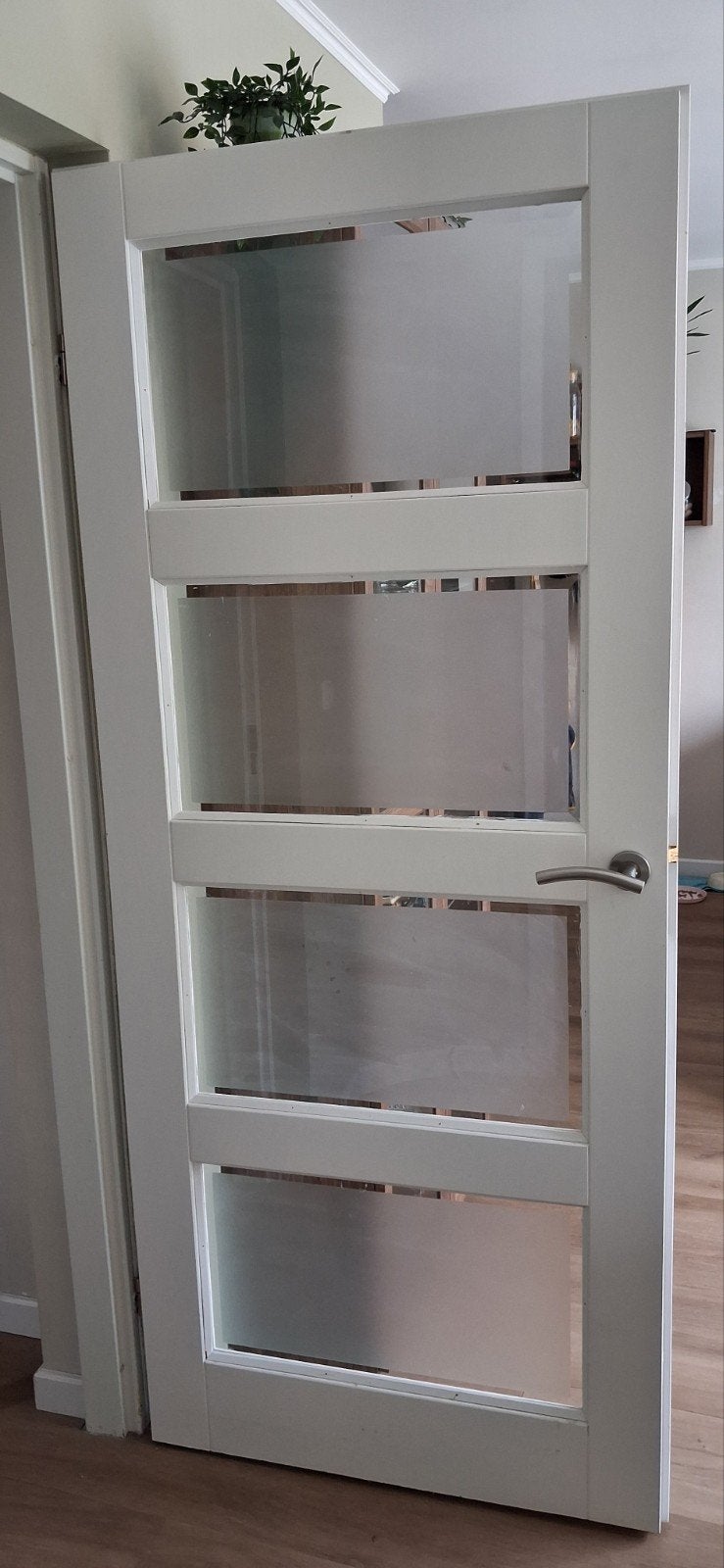 Binnendeur opdek met facetglas, Doe-het-zelf en Verbouw, Deuren en Horren, Ophalen, Zo goed als nieuw, Binnendeur, 200 tot 215 cm