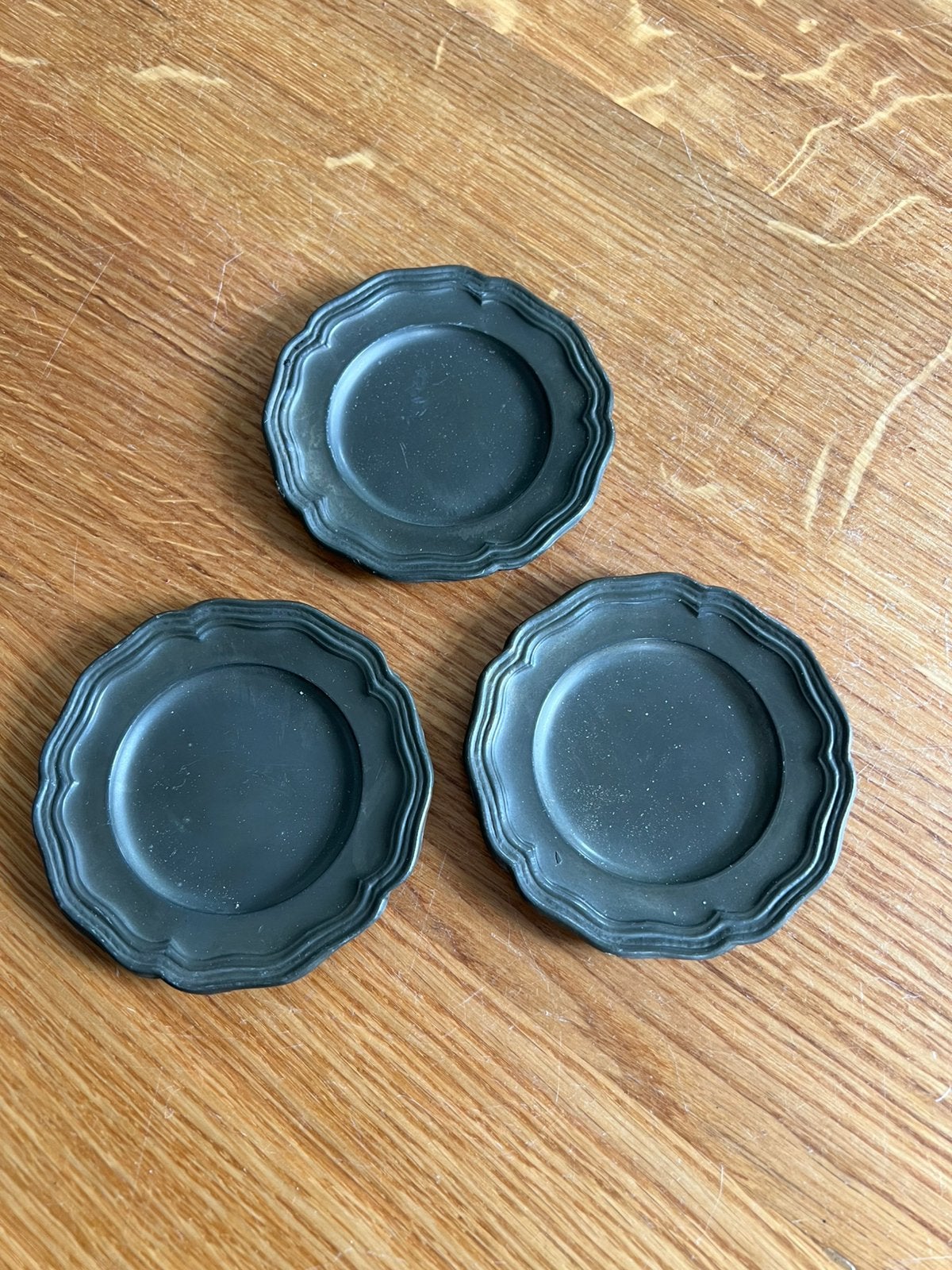 Set van 3 antieke tinnen schoteltjes / poppenhuis servies, Antiek en Kunst, Ophalen of Verzenden