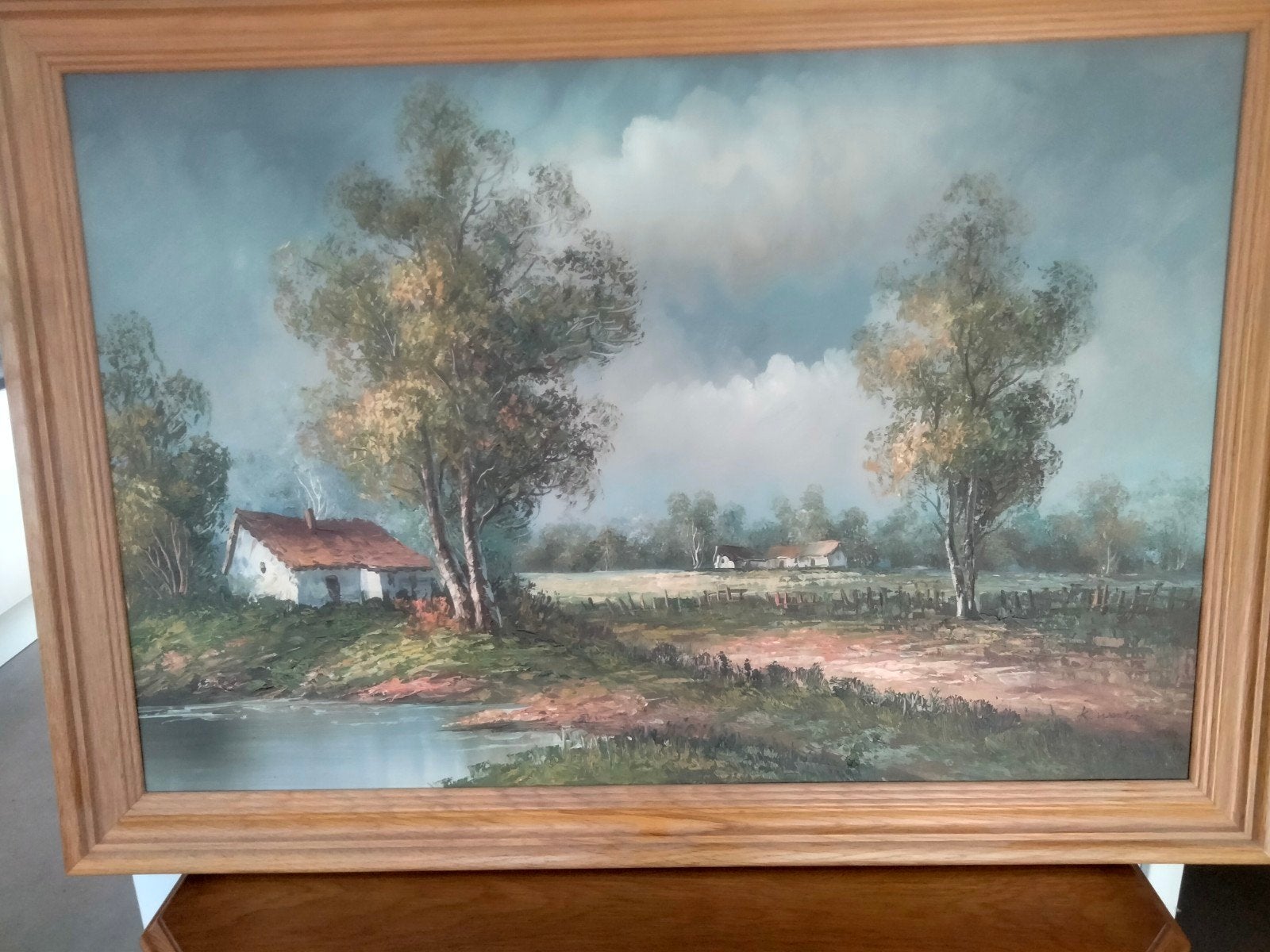 olieverf schilderij van K Wouters in zeer goede staat met mo, Doek, Realistisch, Ophalen of Verzenden, Gesigneerd
