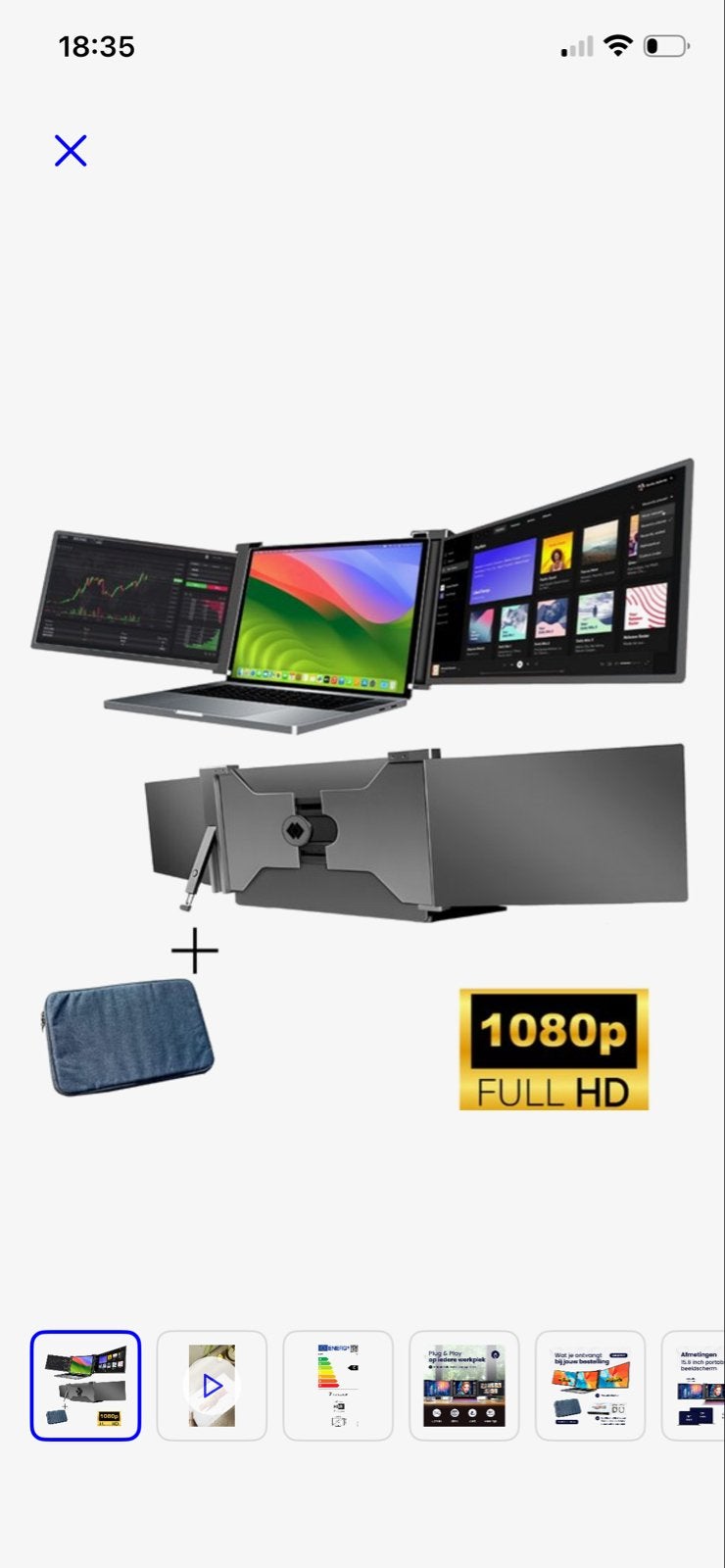Draagbaar 15.6" Full HD Monitor voor Laptop - USB-C/HDMI, Computers en Software, Monitoren, Gaming, HDMI, In hoogte verstelbaar