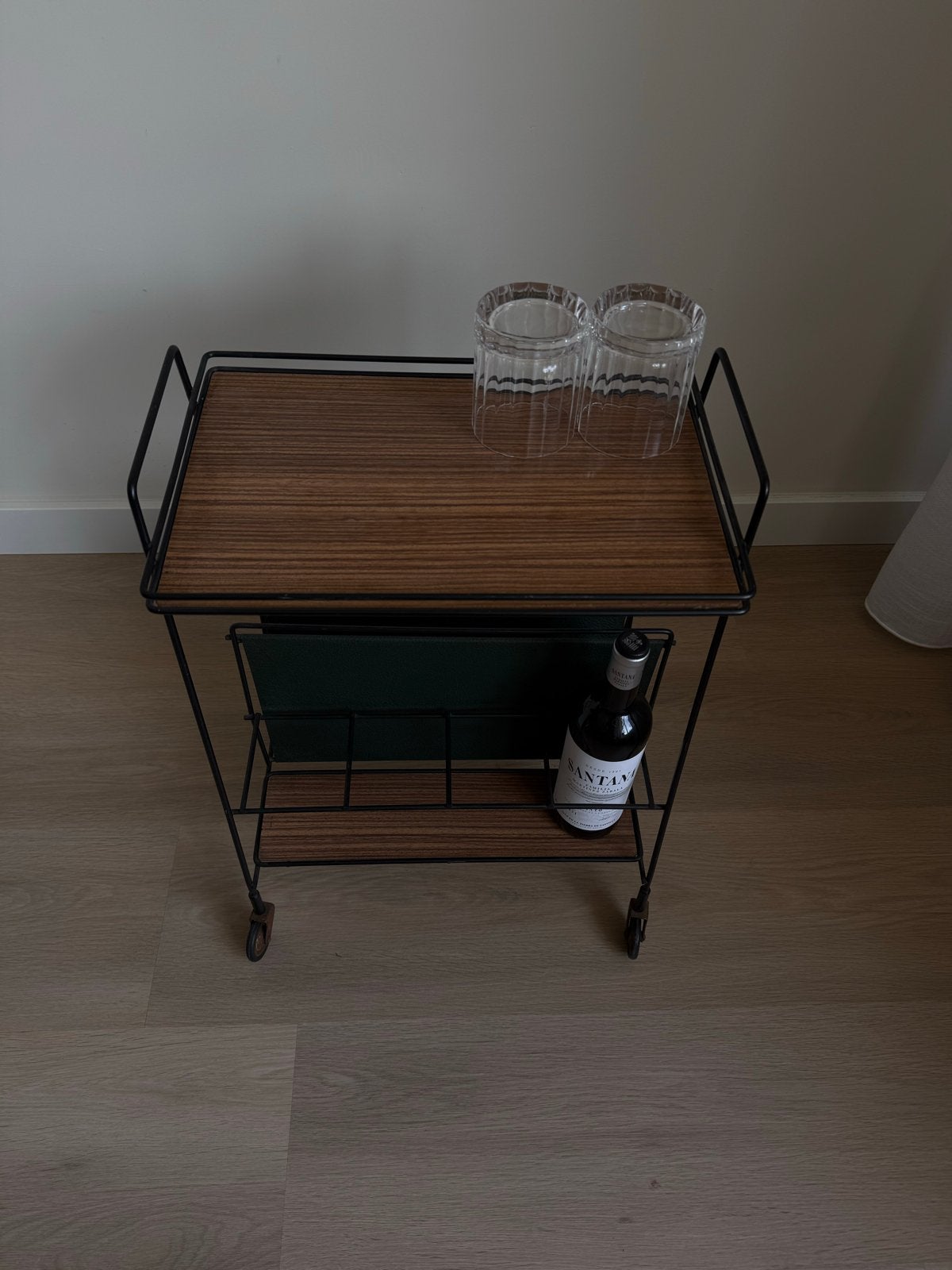 Vintage serveerwagen / drank trolley - 40x27x60 cm, Vintage, Ophalen of Verzenden, Metaal, Gebruikt