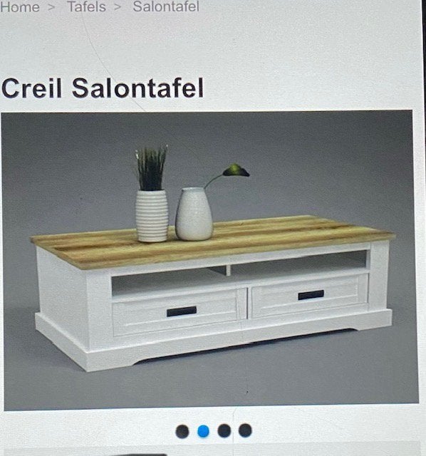 Stevige salontafel – Creil White Pinewood (120 x60x47), Ophalen of Verzenden