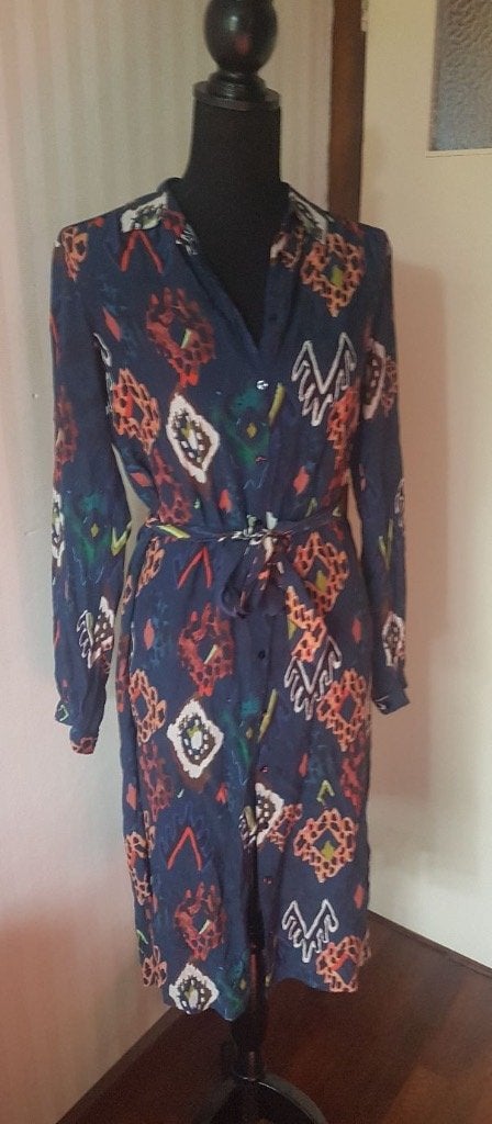 Pom Amsterdam boho bohemian doorknoop jurk 36 ikat print., Knielengte, Maat 36 (S), Gedragen, Pom Amsterdam