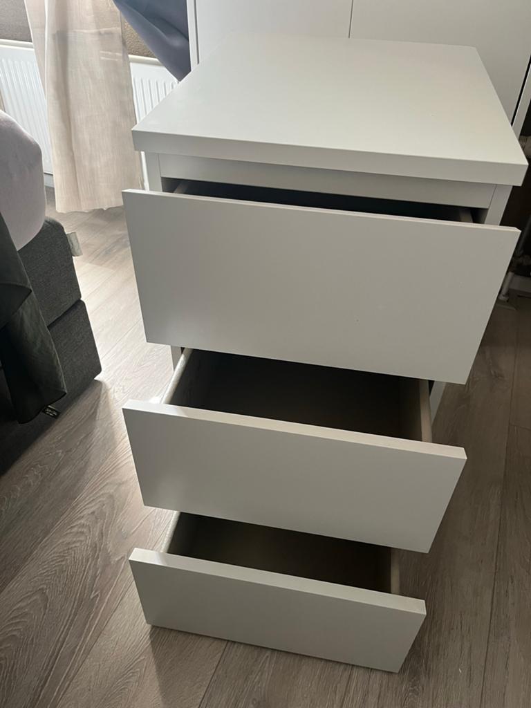 Ikea malm Witte ladekast met 3 laden, Ophalen, Gebruikt, 100 tot 150 cm, 50 tot 100 cm
