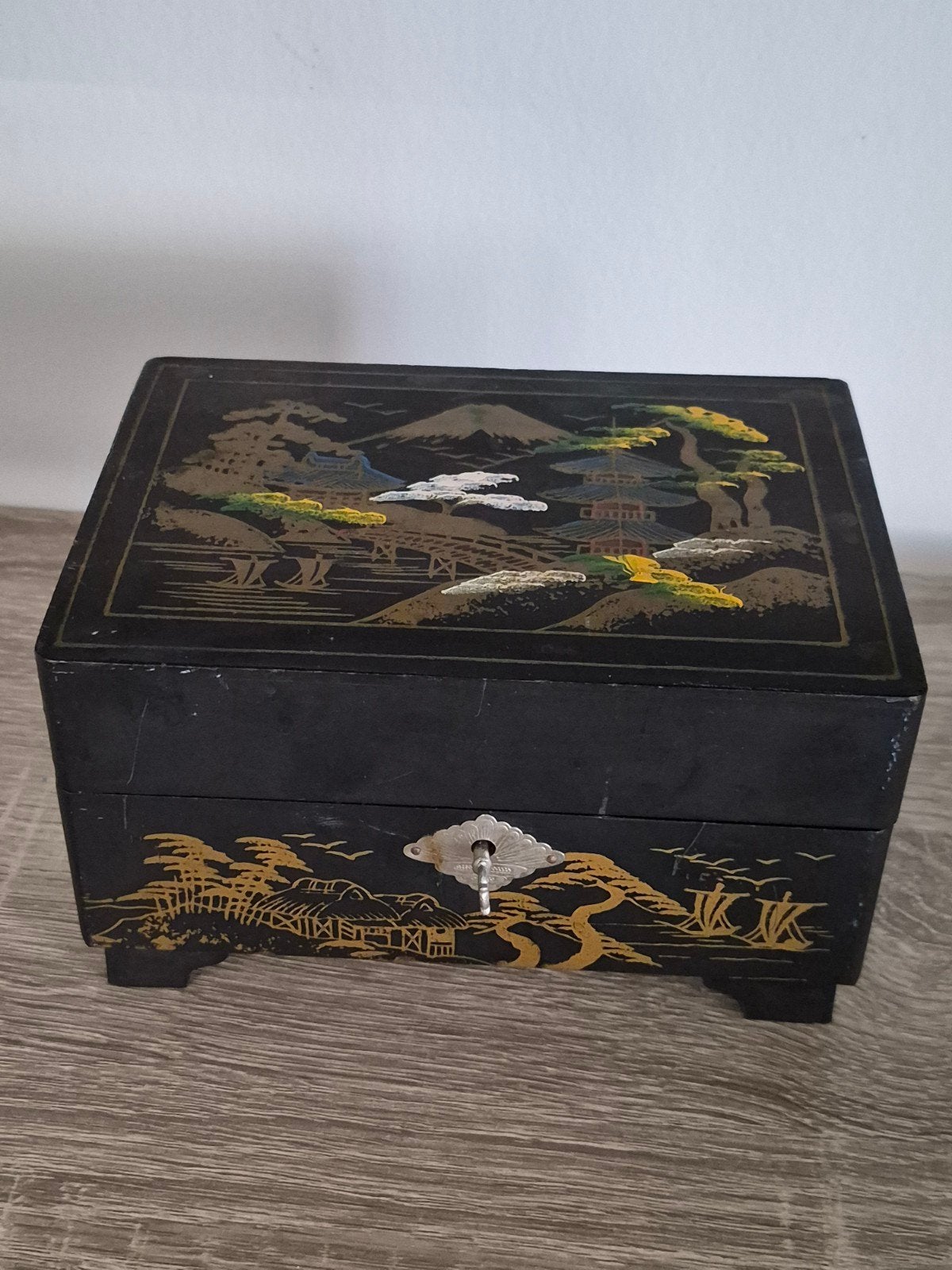Vintage Japanse Muziekdoos met Danseres zen Spiegel, Ophalen of Verzenden