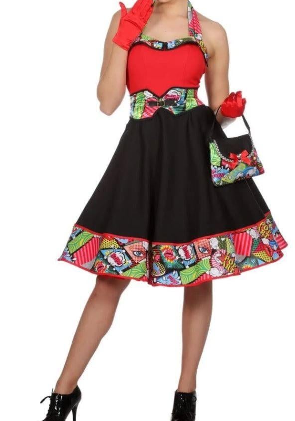 Leuke rood/groen/blauw/zwarte ROCK & ROLL/POPART jurk, Carnaval, Nieuw, Kleding, Ophalen