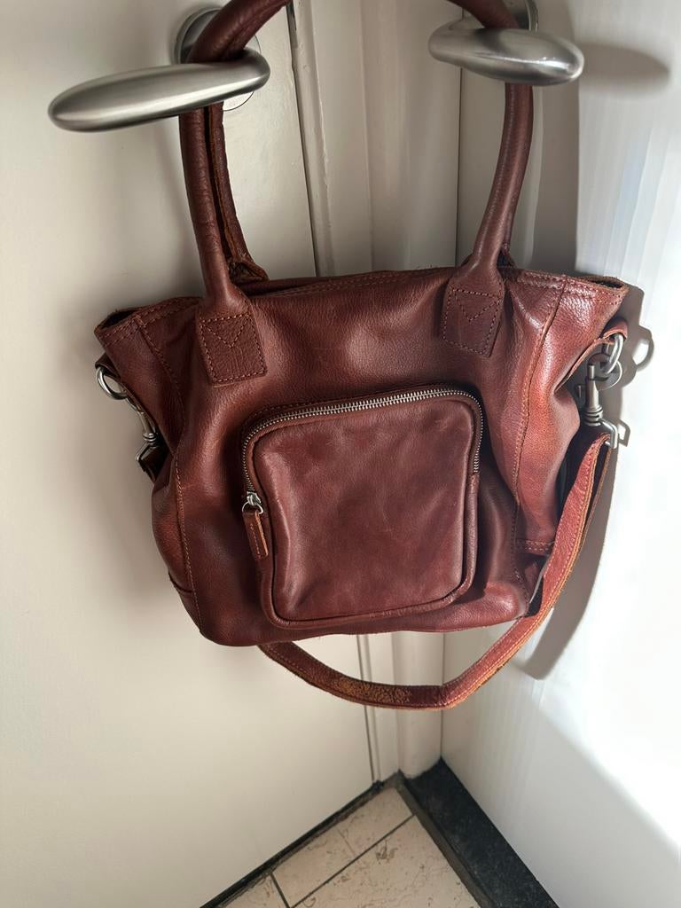 Cowboysbag cognackkleurige leren tas 34x31x10 cm, Sieraden, Tassen en Uiterlijk, Tassen | Damestassen, Zo goed als nieuw, Verzenden