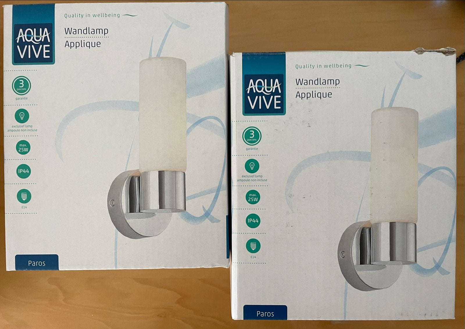 2x Aqua Vive Badkamer Wandlamp IP44 - Nieuw in doos, Geschikt voor buiten, E14 (klein), Nieuw, Ophalen of Verzenden