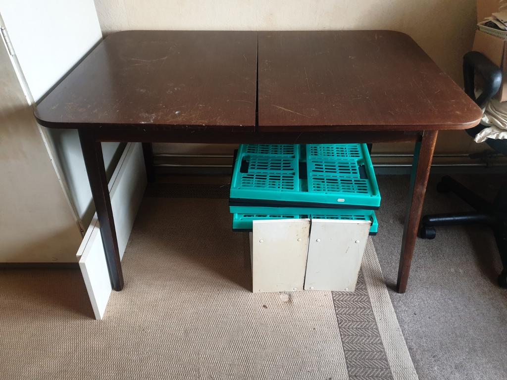 Vintage houten eettafel - uitrekbaar gratis, Ophalen, Vintage, inklapbaar, Gebruikt, 100 tot 150 cm